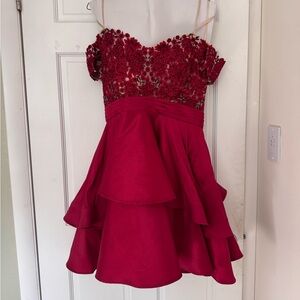 Camille La Vei Red Off the Shoulder Dress